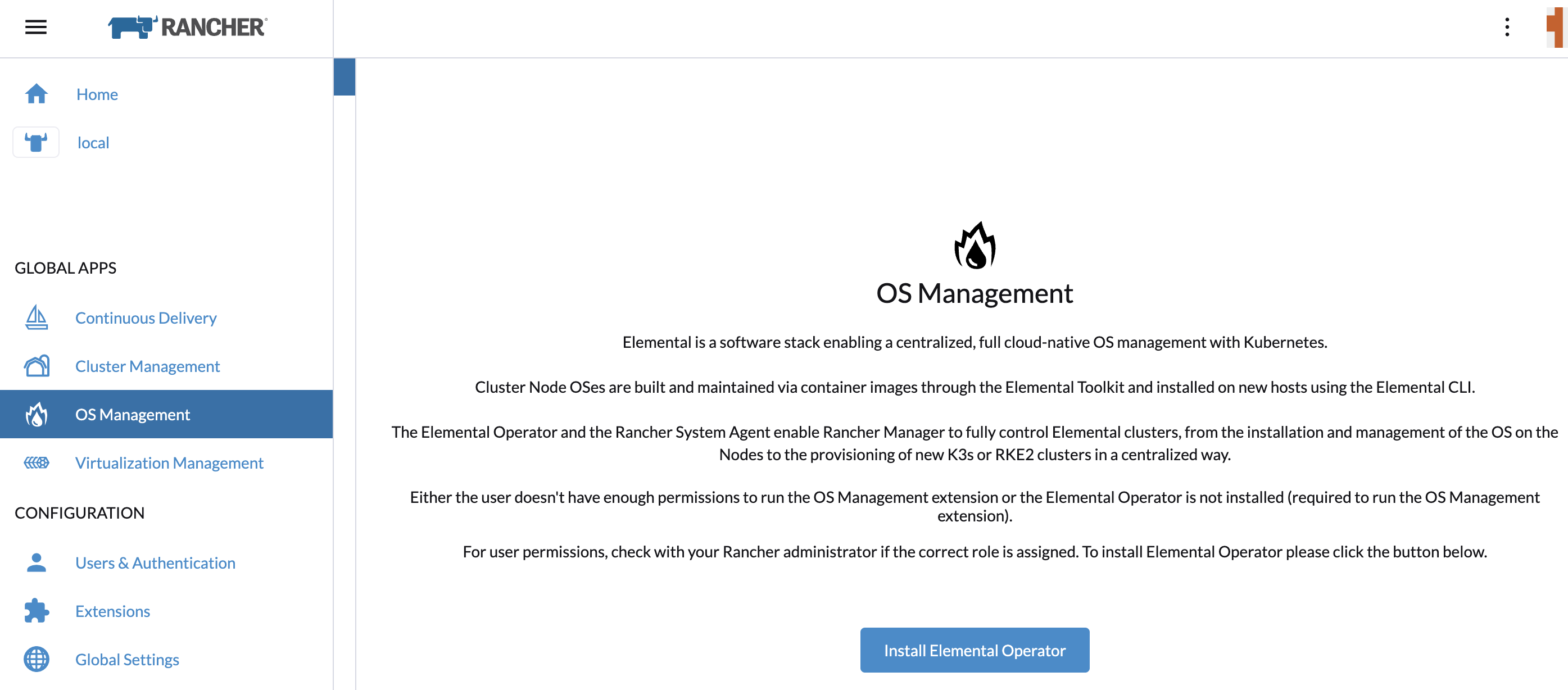 Rancher Manager OS Management menu