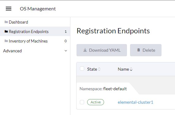 Machine registered in Registration Endpoints